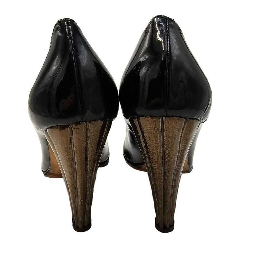 Guiseppe Zanotti Black Heels 7 Patent Leather Luxury Designer Gold Cone Heel 37 - Picture 8 of 16